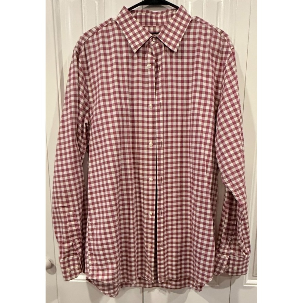 Banana Republic Men's L Slim Fit Red Pink White Gingham Plaid Button Up Dress Sh